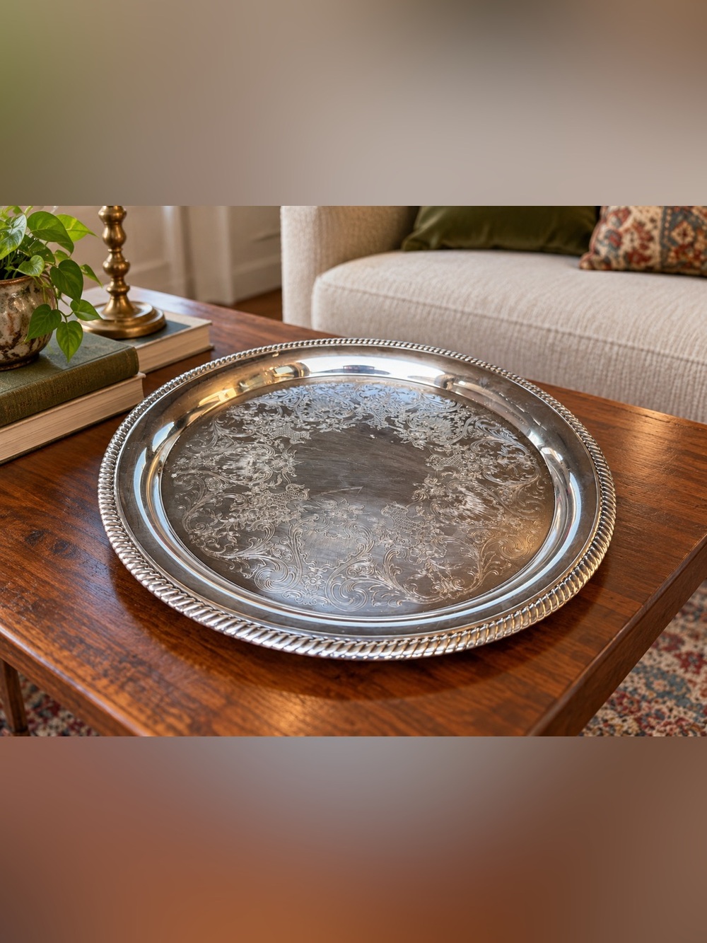 Silver plated Silver Etched Decorative Serving Tray - Classic Home Dining